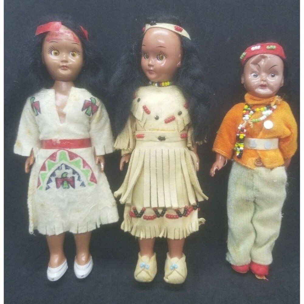 Carlson Dolls Native American Girls Boy Hard Plastic Sleeping Eyes Needs Repair